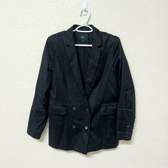 Rails Double Breasted Jacket Womens Size M Black Linen Blend Blazer - Picture 1 of 6